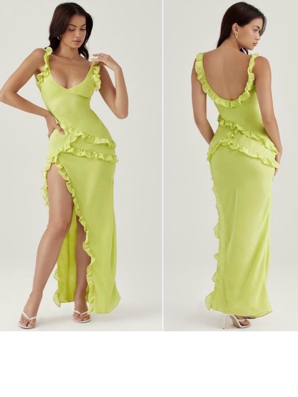 House of CB Lime Green Ruffle Maxi Dress